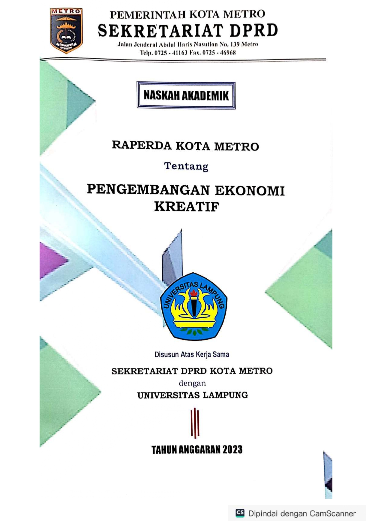 Cover Naskah Akademik Rancangan Peraturann Daerah tentang Pengembangan Ekonomi Kreatif